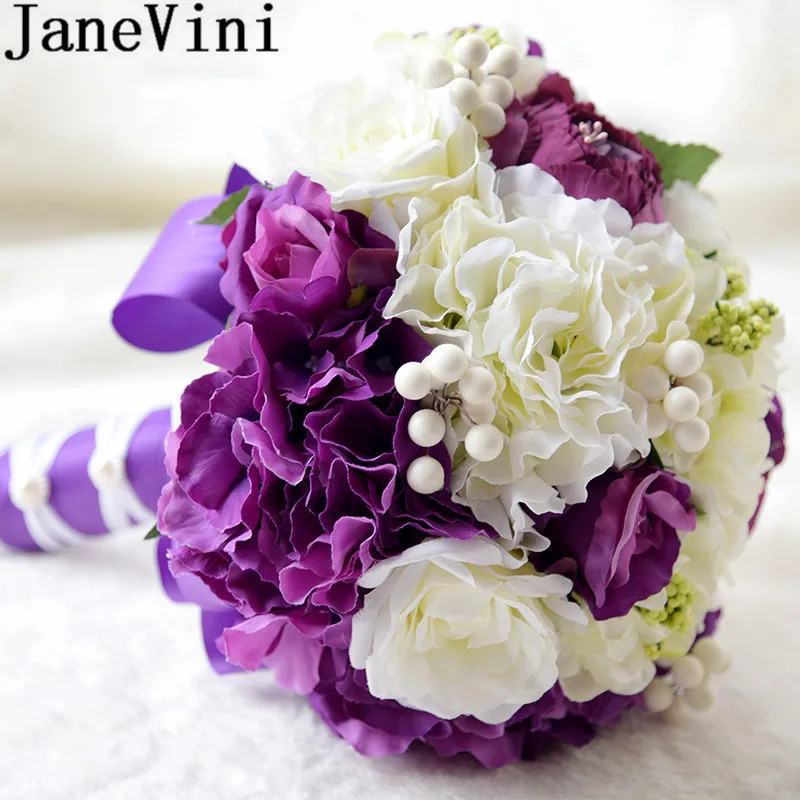 JaneVini Korea Bridesmaid Flower Blue Champagne Purple Rose Ivory Bride Bouquet Artificial Wedding Flowers Bridal Mariee | Свадьбы и