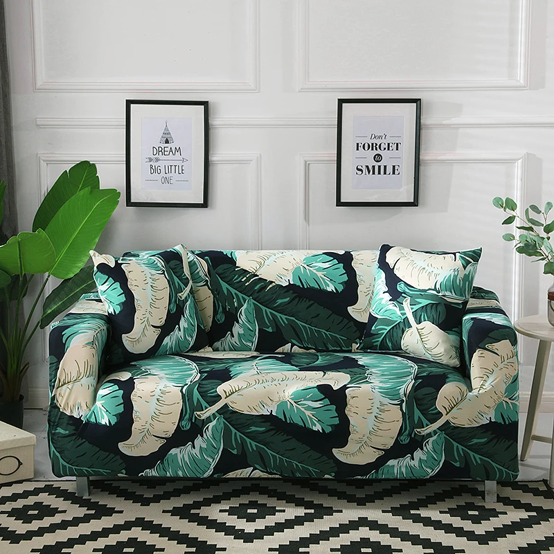 

Spandex Elastic Stretch Banana Leaf Printing Sectional Sofa Cover Protective Slipcovers All-inclusive Couch Case Cover 1pcs