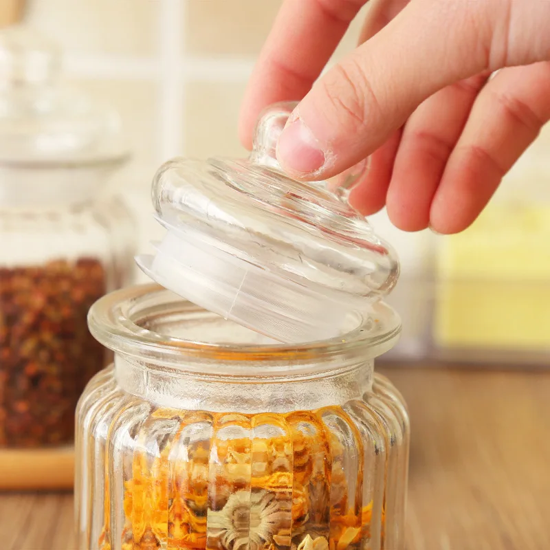 Kitchen glass airtight jar vertical striped food seasoning container jam storage | Дом и сад