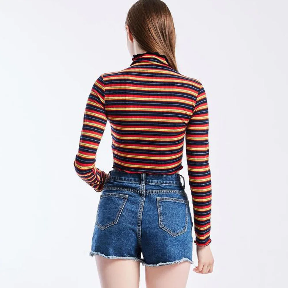 Футболка женская в радужную полоску топ стиле Харадзюку облегающий кроп с