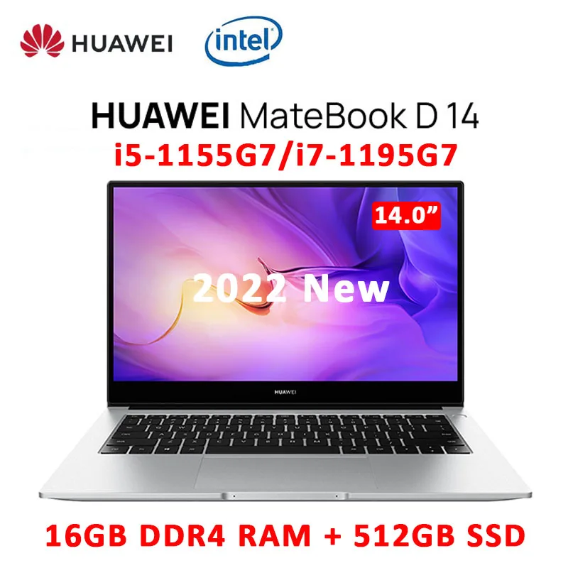 

HUAWEI MateBook D 14 Laptop 2022 New Intel Core i7-1195G7 16GB RAM 512GB SSD notebook 14-inch Windows 11 Ulrtraslim Computer