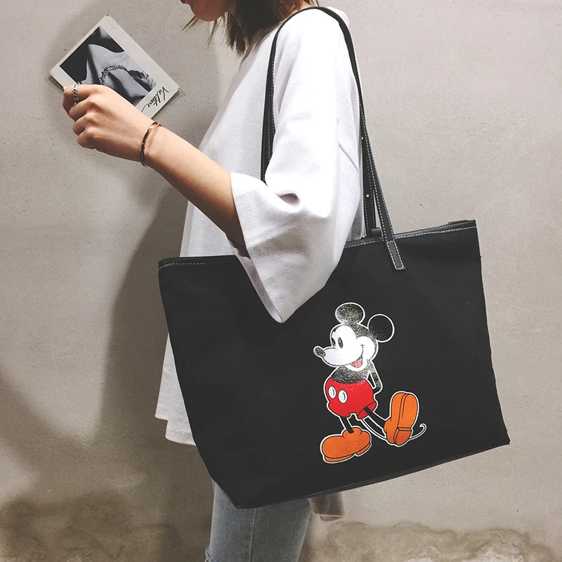 

New Fashion 2020 Ladies Handbag Big Bag Printing Mickey Cartoon Female Bag One Shoulder Simple Wild Large Capacity Trend Bag