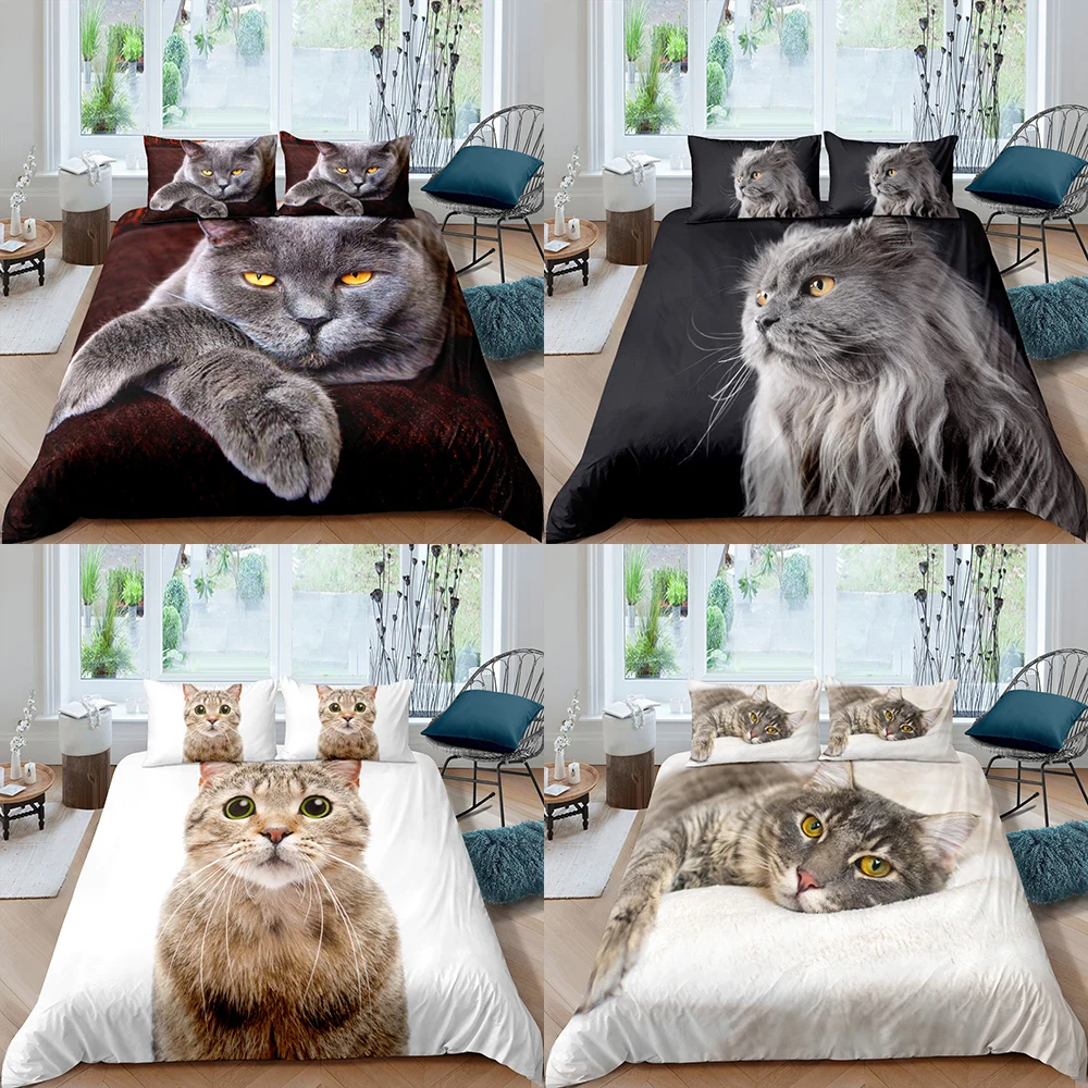 

Домашний текстиль, роскошный комплект постельного белья 3D с изображением домашнего животного, кота, пододеяльника и наволочки, Детский Ком...