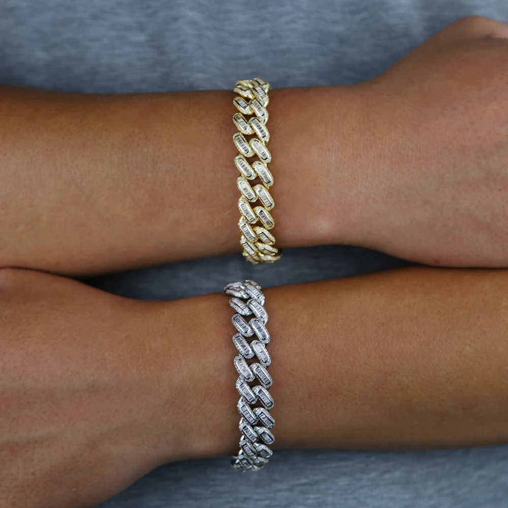 

14mm Iced Out Zircon Miami Cuban Link 2 Row Bracelet Bling Hip hop wholesale Jewelrys Gold Silver Color for men women jewelry