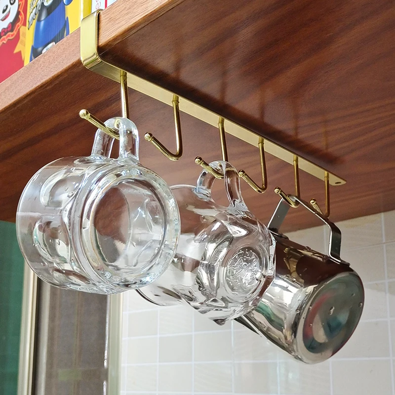 

Under The Wall Cabinet Cup Holder Cupboard Rack Hook Kitchen Black Wrought Iron Bathroom White Cup Rack Bathroom Cup Holder