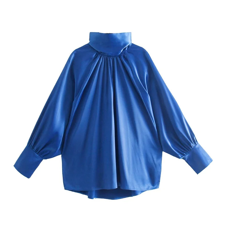 Блузка женская однотонная Асимметричная на пуговицах с длинным рукавом и