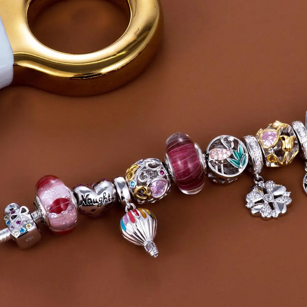 Видео! Тепловой аэростат Радуга серебряные бусины 925 пробы Подвески fit Браслеты