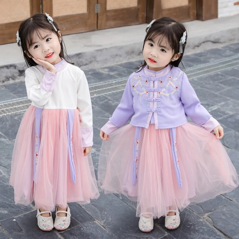 Детская одежда платье Hanfu для малышей маленьких девочек юбка принцессы китайская