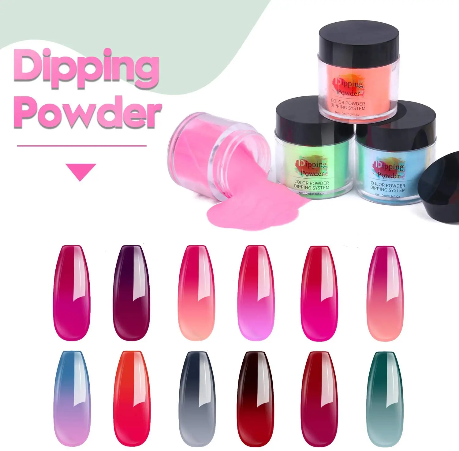 Набор порошка с изменением температуры 12 цветов акриловый стартовый набор для