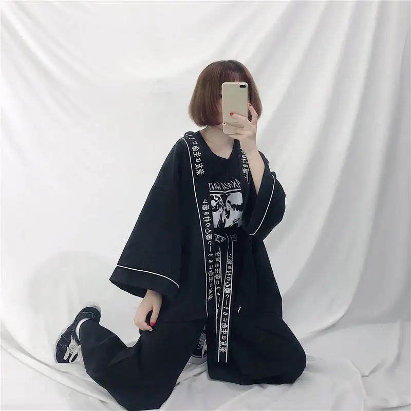 Neploe женский кимоно кардиган японский принт розовая блузка Рубашки 2019 Осенние