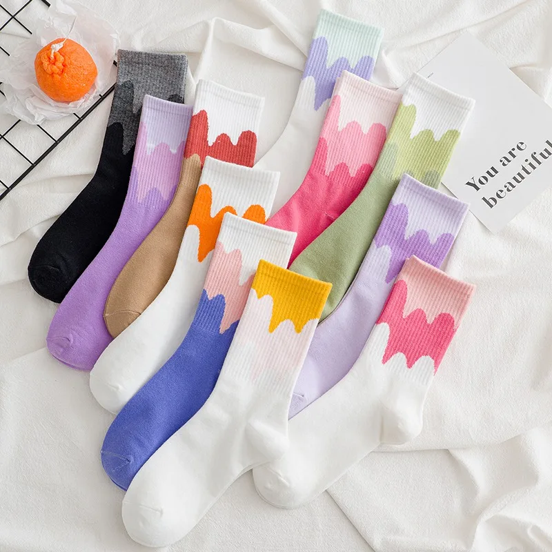 Socks Spring and Autumn ins pure cotton women's Solid Color Soft Fashion girls black white lolita funny korean colour all season