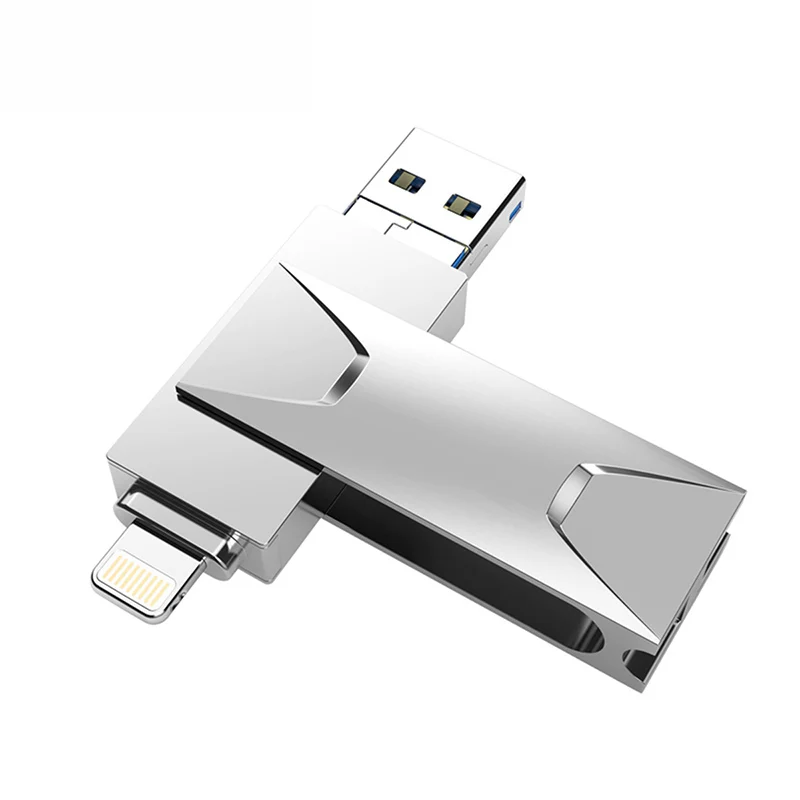 Silver 3 в 1 флеш-накопитель Lightning 32 ГБ 16 ГБ 8 ГБ 64 Гб 128 Гб карта памяти USB 3,0 USB флэш OTG Micro USB для iPhone lightning USB флэш-накопитель 3,0 для телефона ПК - Цвет: Silver