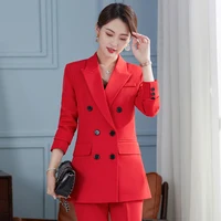 Korean autumn suit large size office women business white-collar formal dress professional dress work clothes red suit + pants