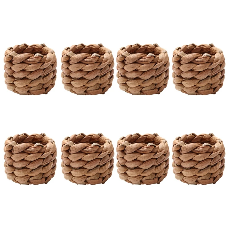 

New 8Pcs Country Style Water Woven Napkin Ring, Hand-Woven Straw Napkin Ring, Farmhouse Natural Napkin Buckle
