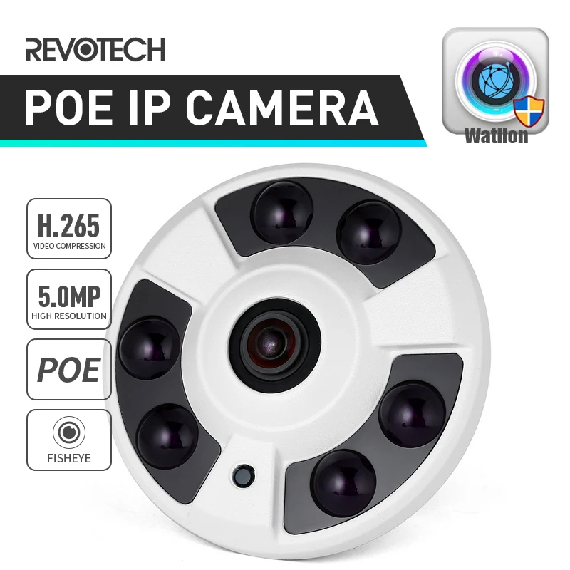 IP-камера видеонаблюдения рыбий глаз 5 МП 1664P / 1080P |