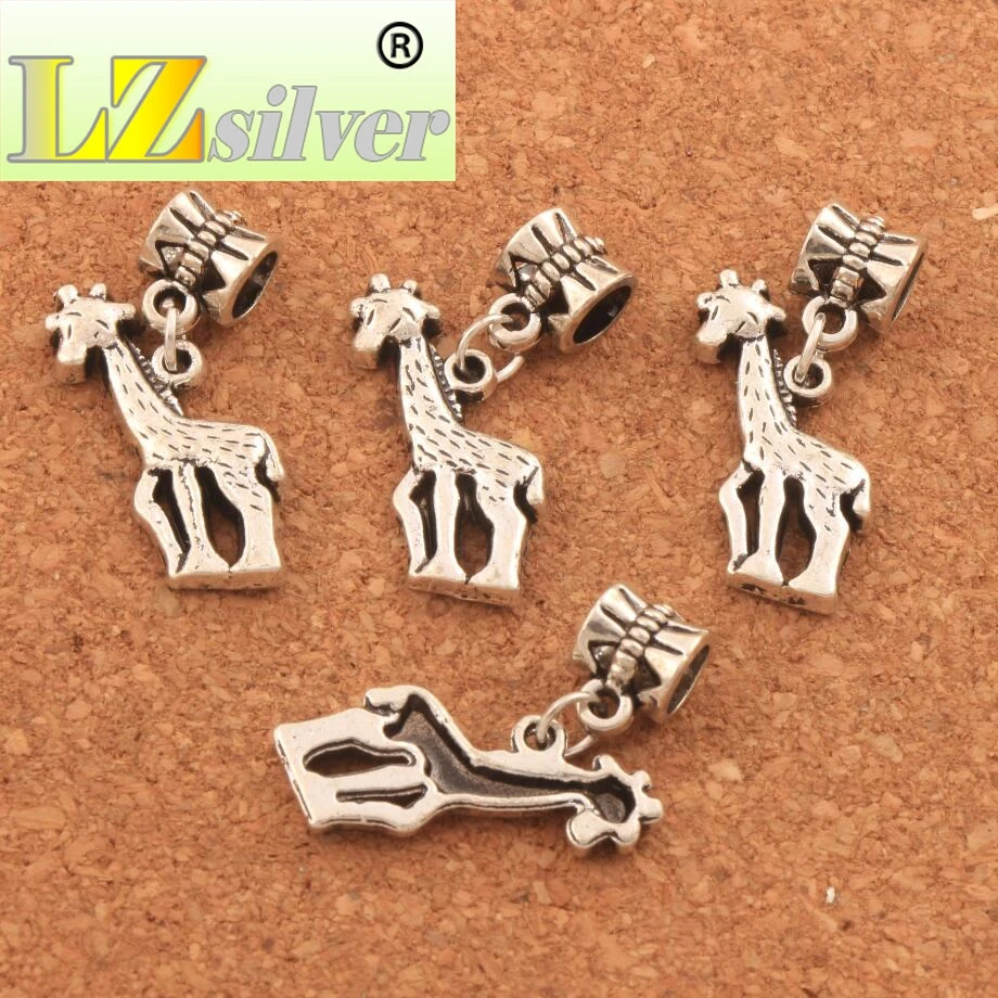3D Looking Giraffe Big Hole Beads MIC 14.5x29mm 100PCS Zinc Alloy Dangle Fit European Bracelets Jewelry DIY B038