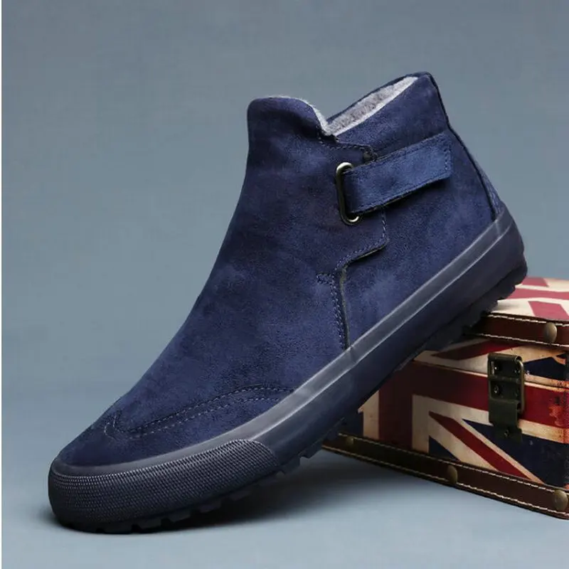 Осенне-зимние замшевые кожаные ботильоны для снега мужские ботинки обувь с мехом