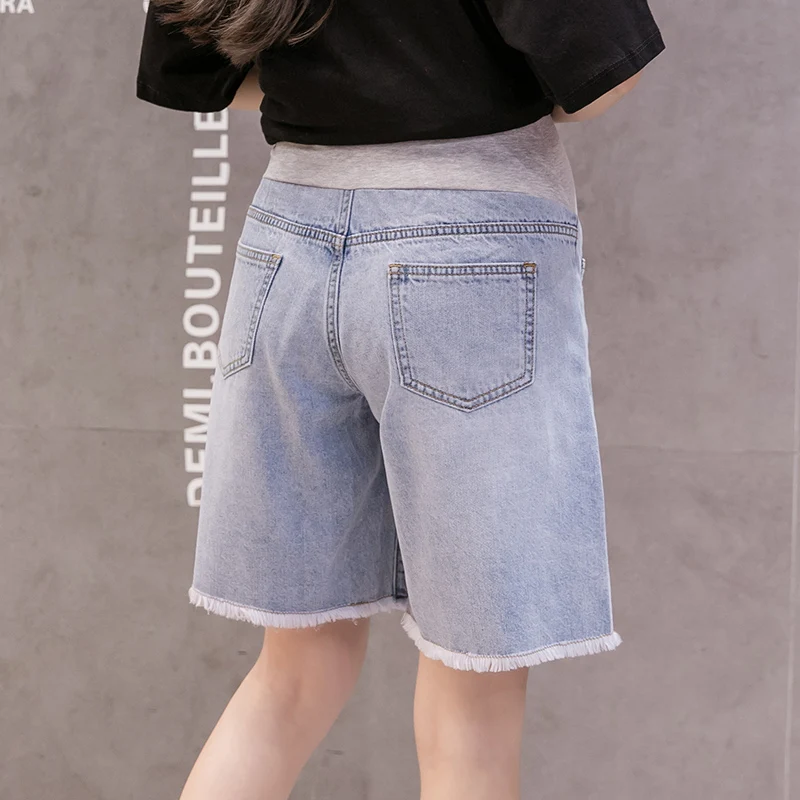 

8882# Summer Thin Denim Maternity Half Pants Elastic Waist Belly Shorts Clothes for Pregnancy Women Chic Casual Pregnancy Jeans