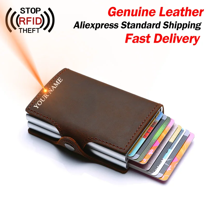 

Genuine Leather Men Credit Card Holder Double Layers RFID Blocking Men Wallet ID Card Holder Bank Fashion Wallets Purse Cards
