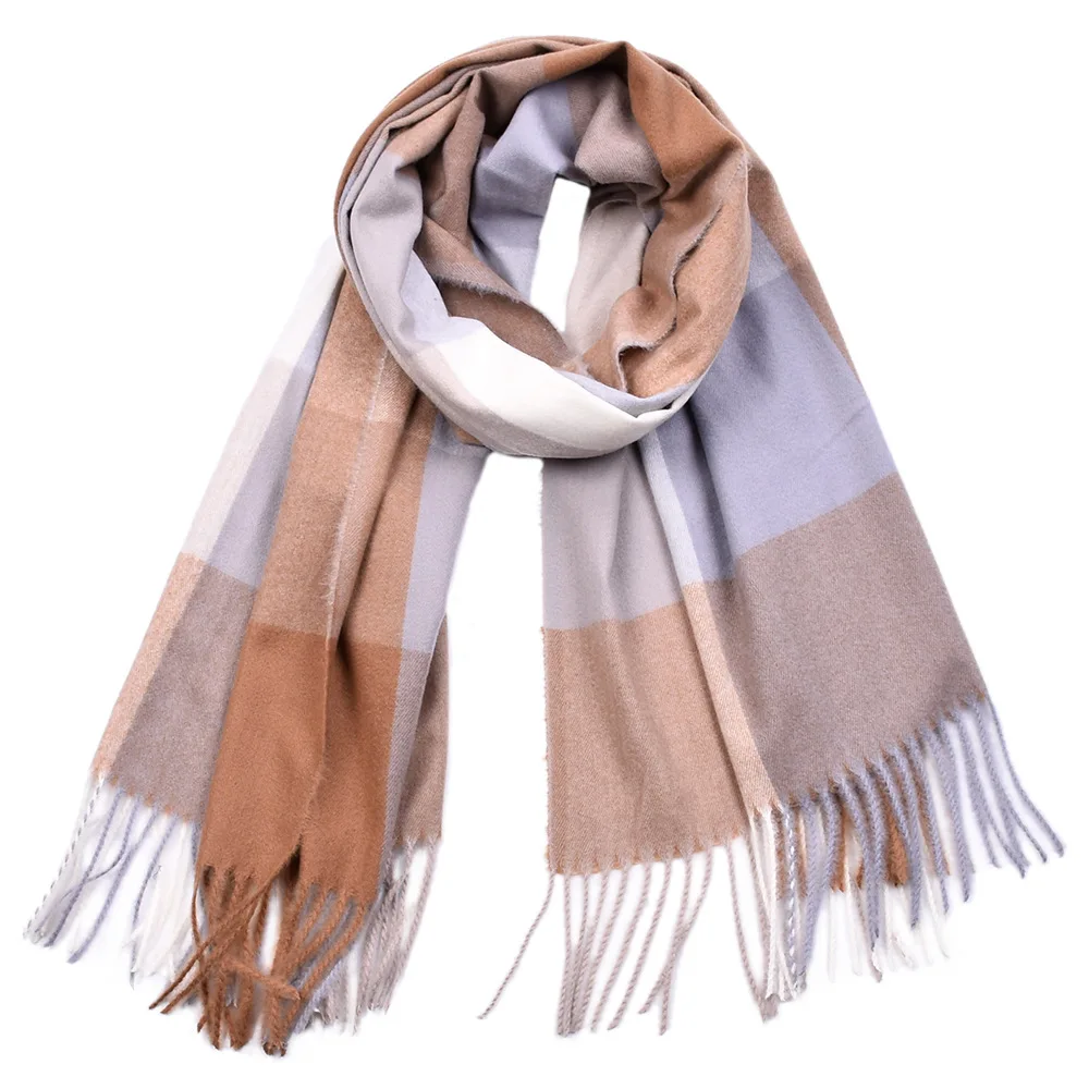 

KENSHELLEY Autumn And Winter New Color Contrast Plaid Shawl Imitation Cashmere Women's Scarf Thick Warm Windbreak Scarf