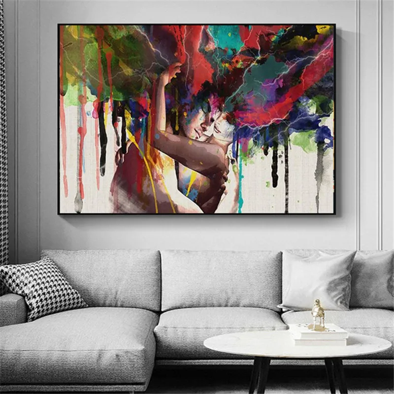 

Lovers Hugging Together Abstract Canvas Paintings on the Wall Art Posters and Prints Graffiti Art Canvas Picture For Living Room