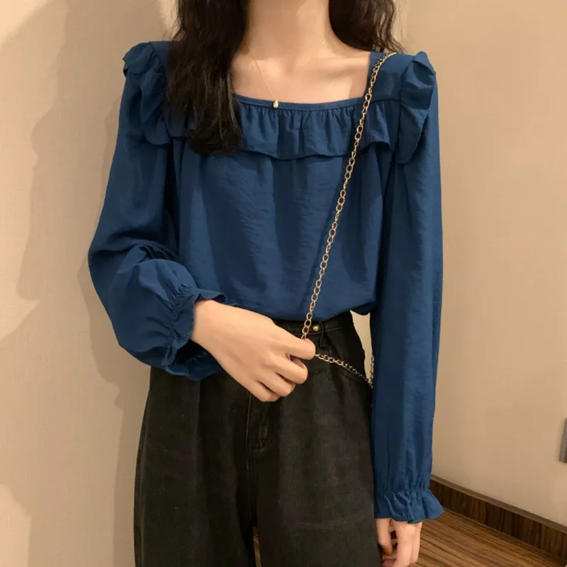 

Square Neck Temperament Long-sleeved Shirt Women Scheming Niche Clavicle Top