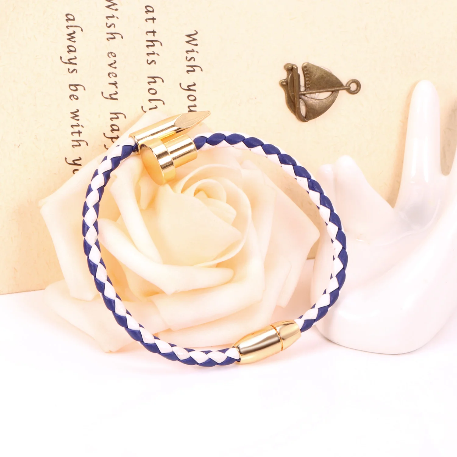 Магнитный браслет LUXUSTEEL для женщин и мужчин плетеный кожаный из нержавеющей