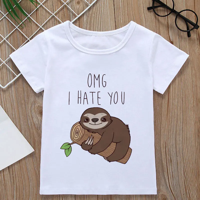 

Children's T-shirt Cute Funny Girl Tshirt Sloth Kawaii Shirt Kids Aesthetic Design Animal T-shirt Boys Crew Neck White Baby Top