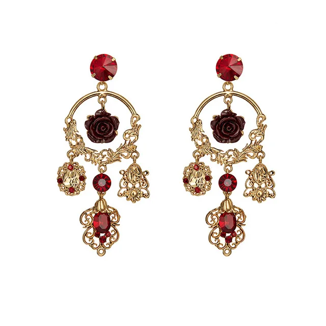 Двойные серьги в европейском и американском стиле с изображением каменной розы |