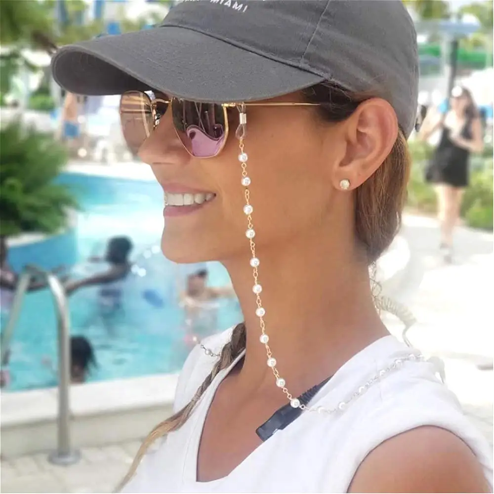 

Цепочка для солнцезащитных очков женская, с искусственным жемчугом, нескользящая подставка для чтения очков