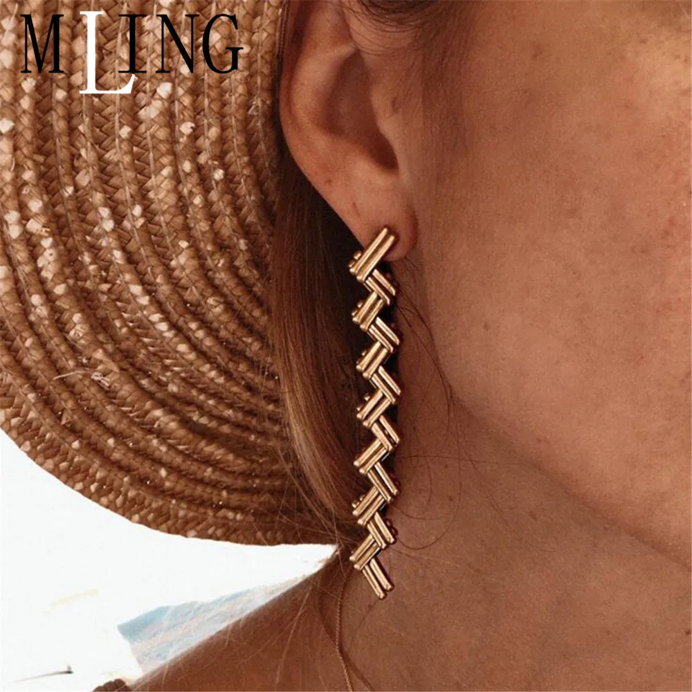 Винтажные Простые Длинные серьги MLING из золотого сплава с геометрическим