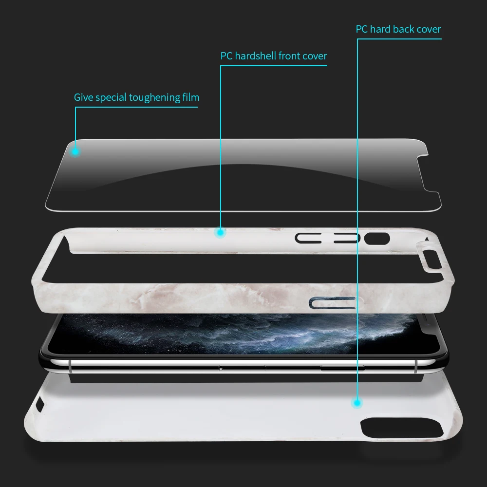 KISSCASE Marble Case for iPhone 7 8 Plus XS MAX X XR Coque Full Protective PC 11 Pro Max Cover Fundas |