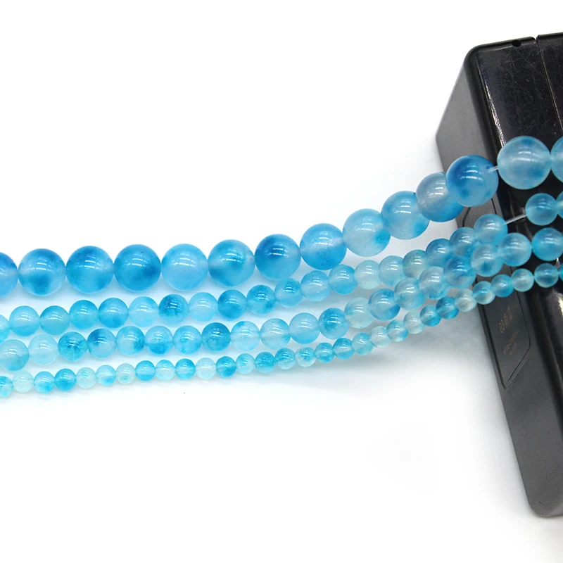 Бусины из натурального камня поплавковая синяя нить 4/6/8/10/12 мм для изготовления