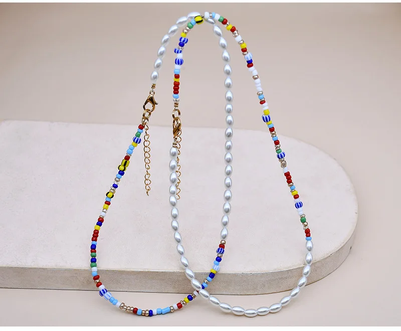 Bohemian Irregular Smile Beaded Pearl Necklace for Women Colorful Round Eye Beads Chain Choker Beach Vacation Jewelry | Украшения и
