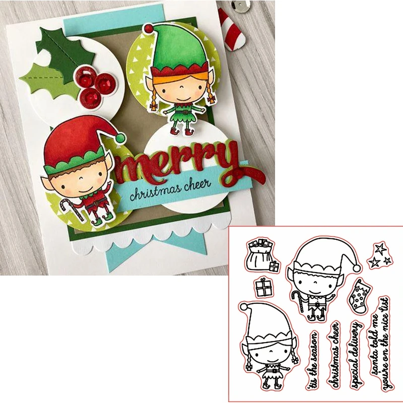 Elfs отправить вам Рождество Cheer прозрачные силиконовые + фраз для DIY скрапбукинга
