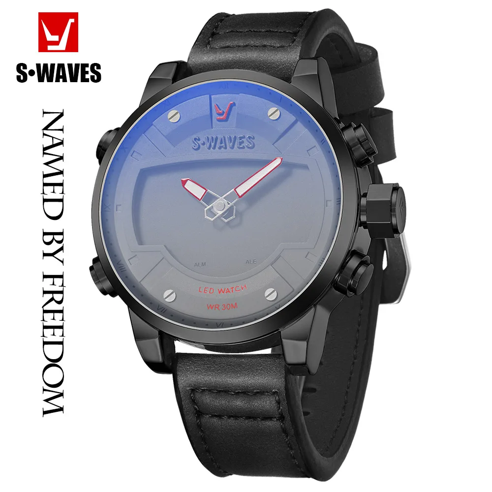 Часы наручные мужские с кожаным ремешком уникальные светодиодные