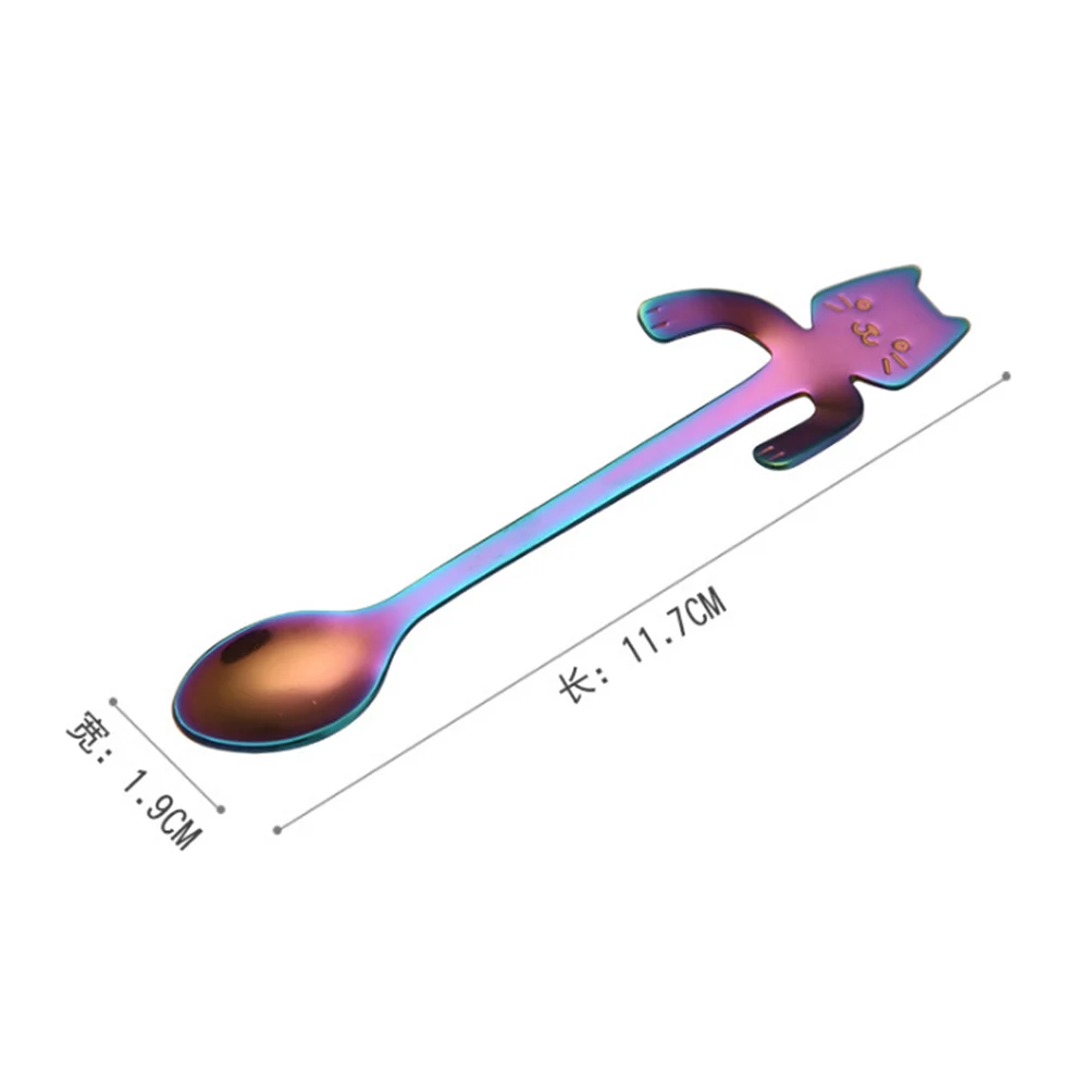 

Cute Cat Teaspoons Stainless Steel Cartoon Cat Spoons Creative Ice Cream Dessert Long Handle Coffee&Tea Spoon Tableware Colors