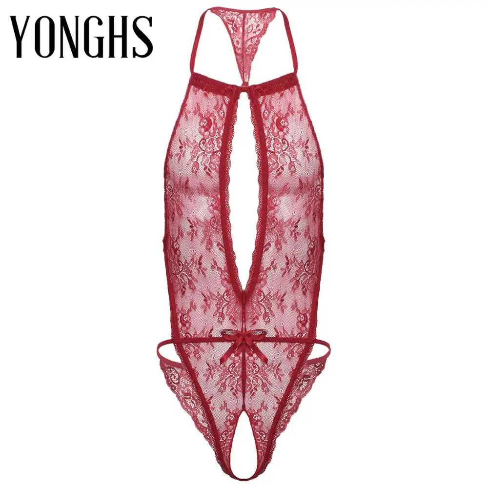 

Мужское сексуальное нижнее белье боди цветочное кружево эротический сексуальный костюм Холтер шея спина открытая промежность гей Боди Ноч...