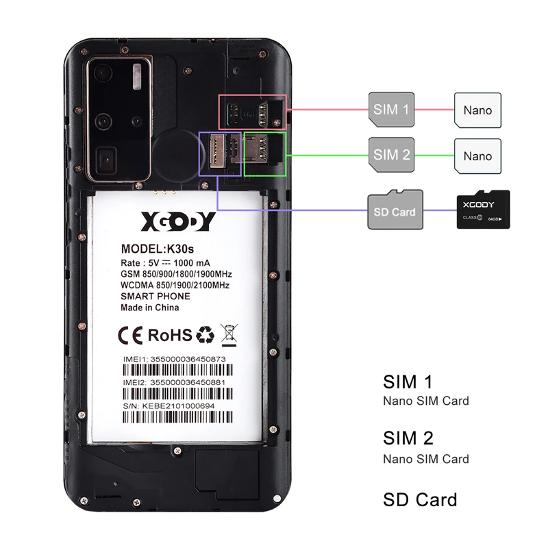 Смартфон XGODY K30S 3G Android 8 1 6 3 дюйма 19:9 полный экран ГБ четыре ядра 2800 мАч две sim-карты 5