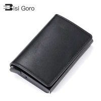bisi goro unisex smart wallet anti theft rfid credit card holder aluminum pop up clutch cards case mini pure purse new money bag