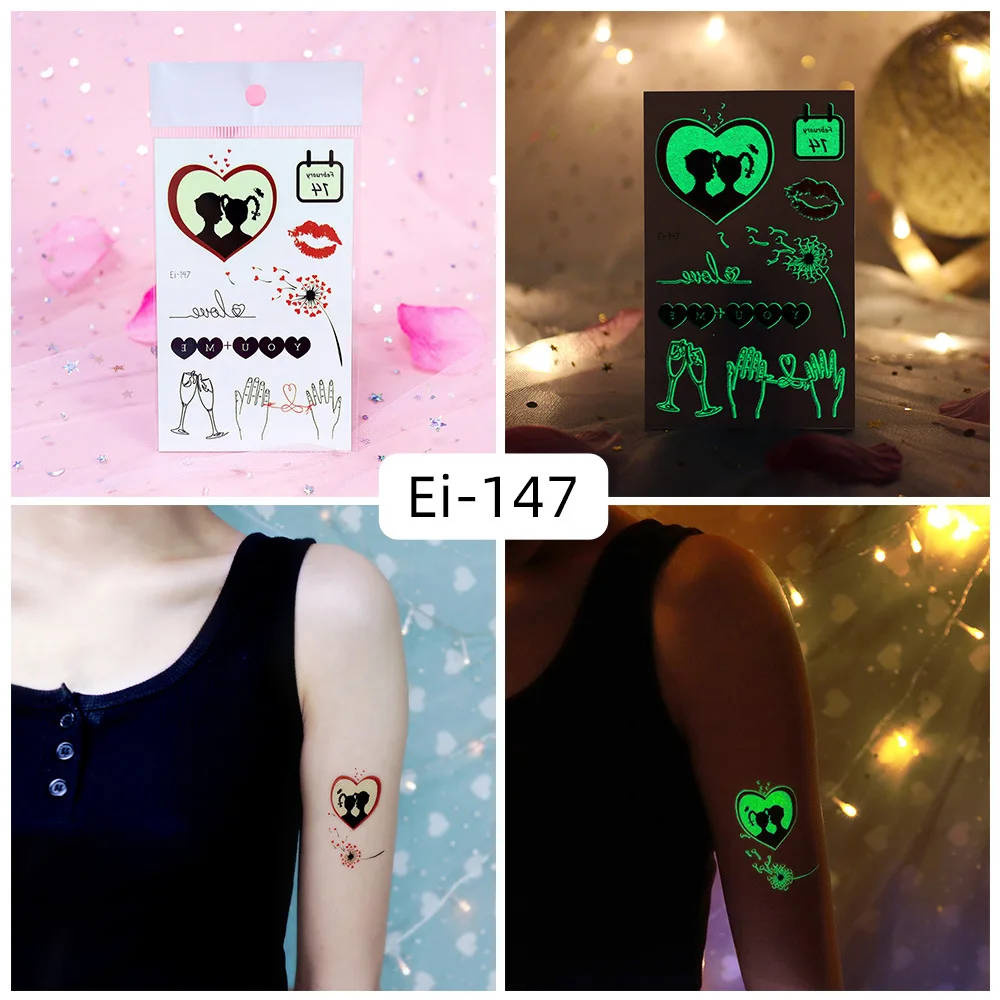 

Tattoo Stickers Luminous Kids Girl Temporary Fake Tattoos Glow Paste on Face Arm Leg for Women Body Art Line Love Flower Sticker