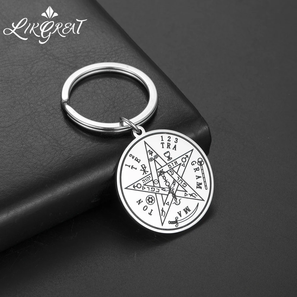 

LIKGREAT викингов, подвеска Tetragrammaton, брелок для автомобильных ключей, винтажный волшебный пентаграмма амулета Соломона, брелок из нержавеющей ...