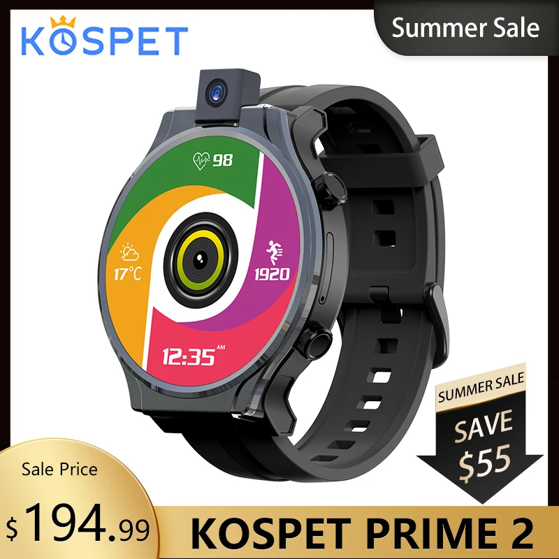 В наличии KOSPET PRIME 2 Смарт часы 4G с мобильным телефоном на базе Android 10 WI FI 64 Гб Face ID 13MP