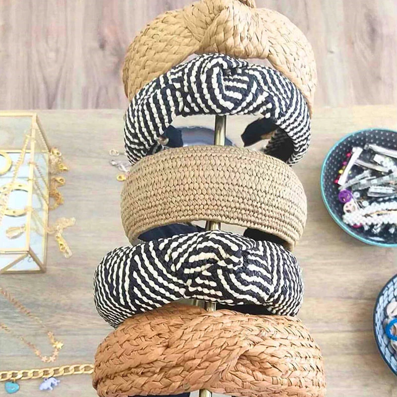 Обруч для волос Плетеный женский соломенный ободок ручной работы с узлом в