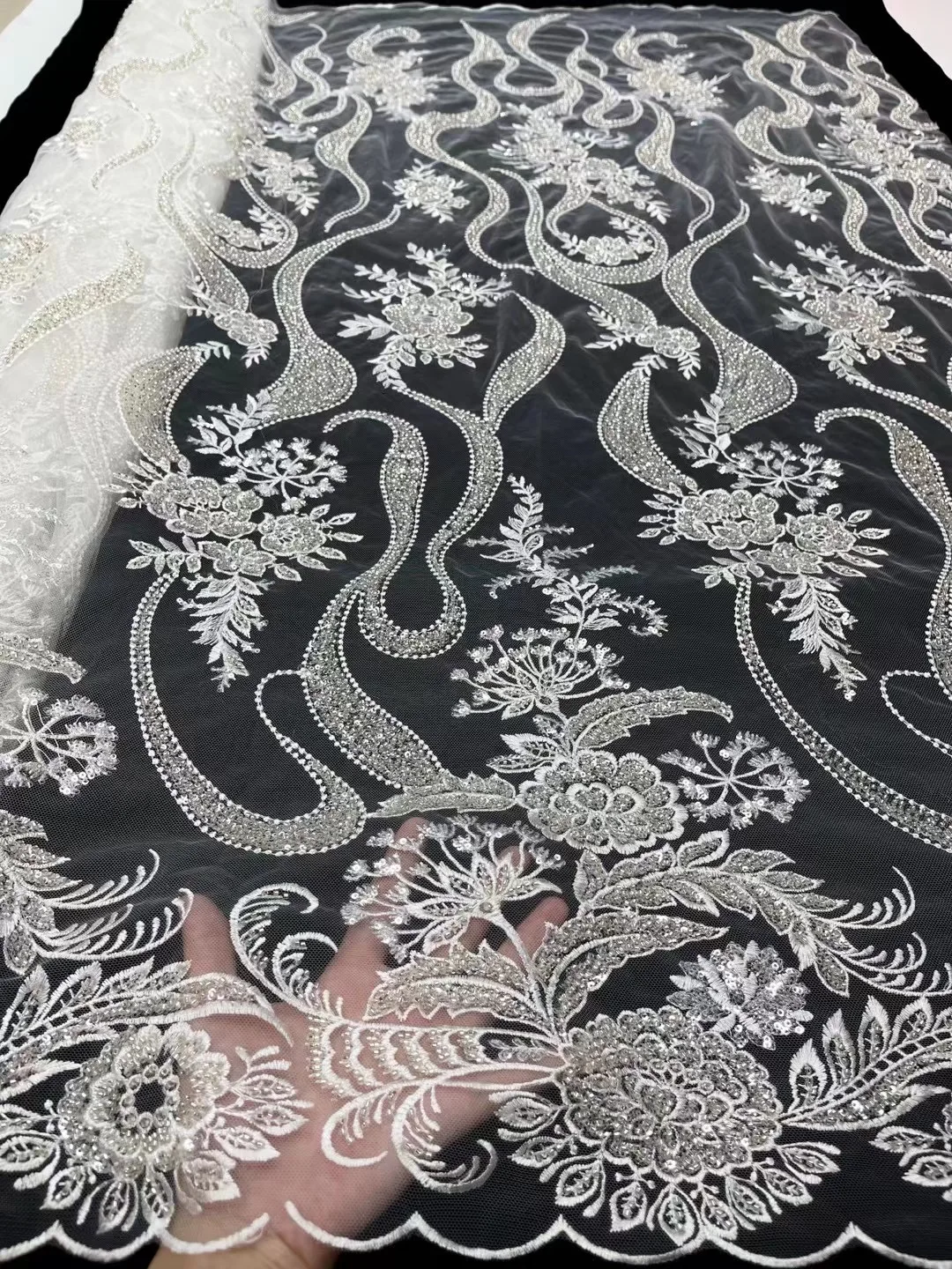 

(5yards/pc) High grade white African wedding lace fabric with tube beads and sequins embroidered French net lace FJY4554