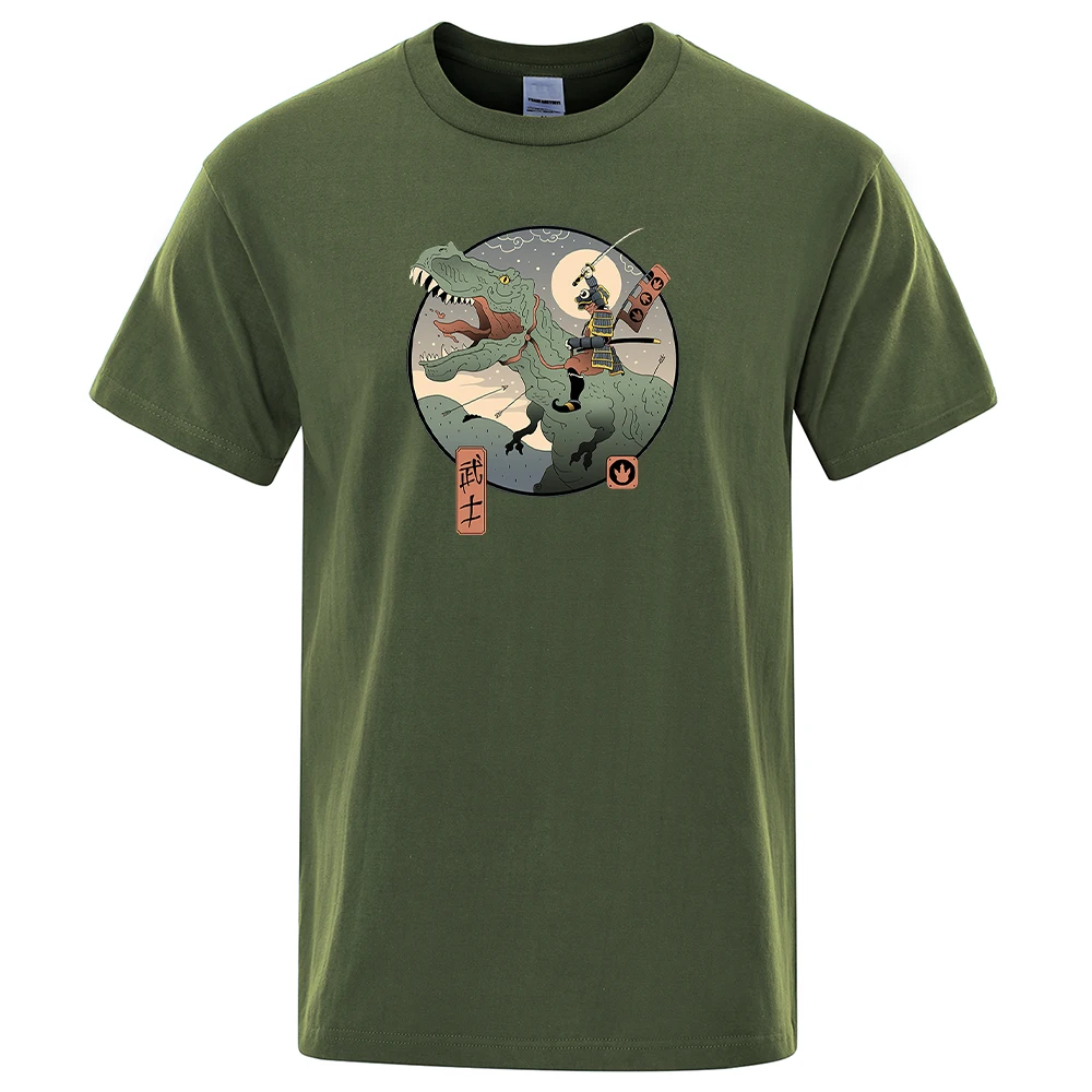 Jurassic Samurai Ukiyo E Prints Male Tshirts Casual Regular Sleeves T-Shirt Sport High Quality Tops Retro Oversized T-Shirts Man