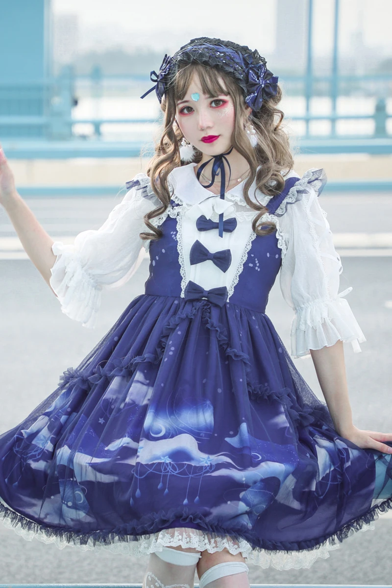 

Princess sweet lolita dress Original design cloud whale dream weaving garden Lolita Dress elegant and slim dress women ZJY176