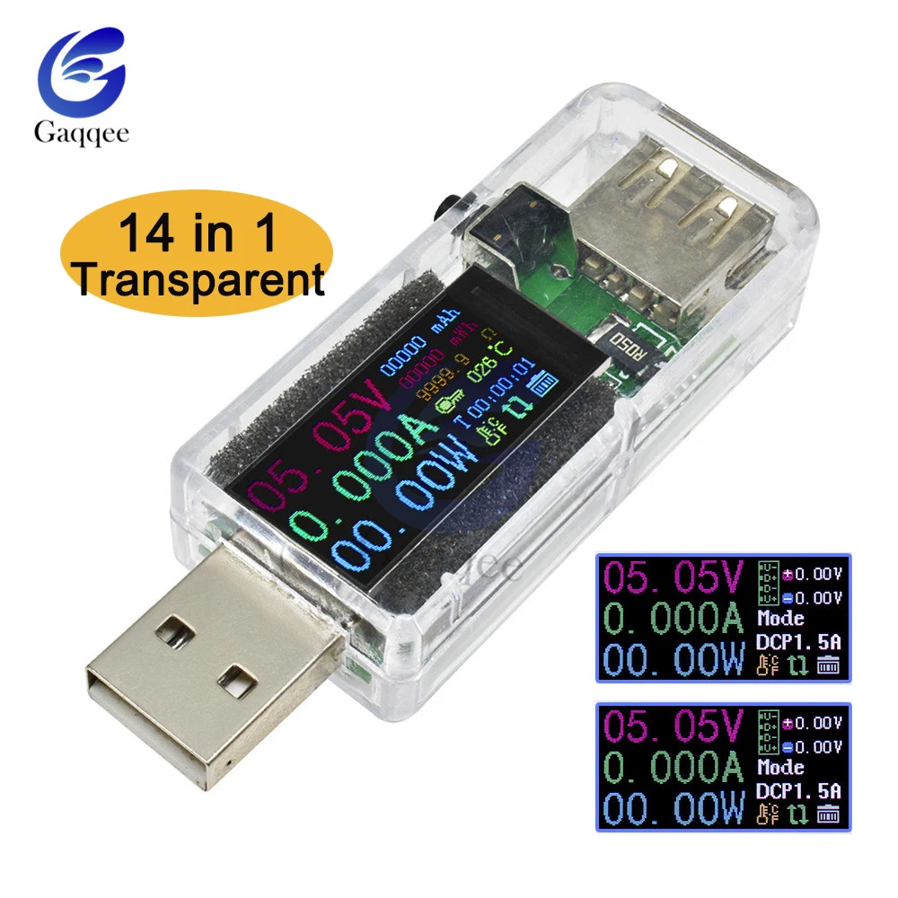 14 in 1Transparent USB Тестер DC Цифровой вольтметр Amperimetro измеритель напряжения тока детектор power Bank индикатор зарядного устройства/нагрузочный резистор/разъем - Цвет: 14 in 1Transparent
