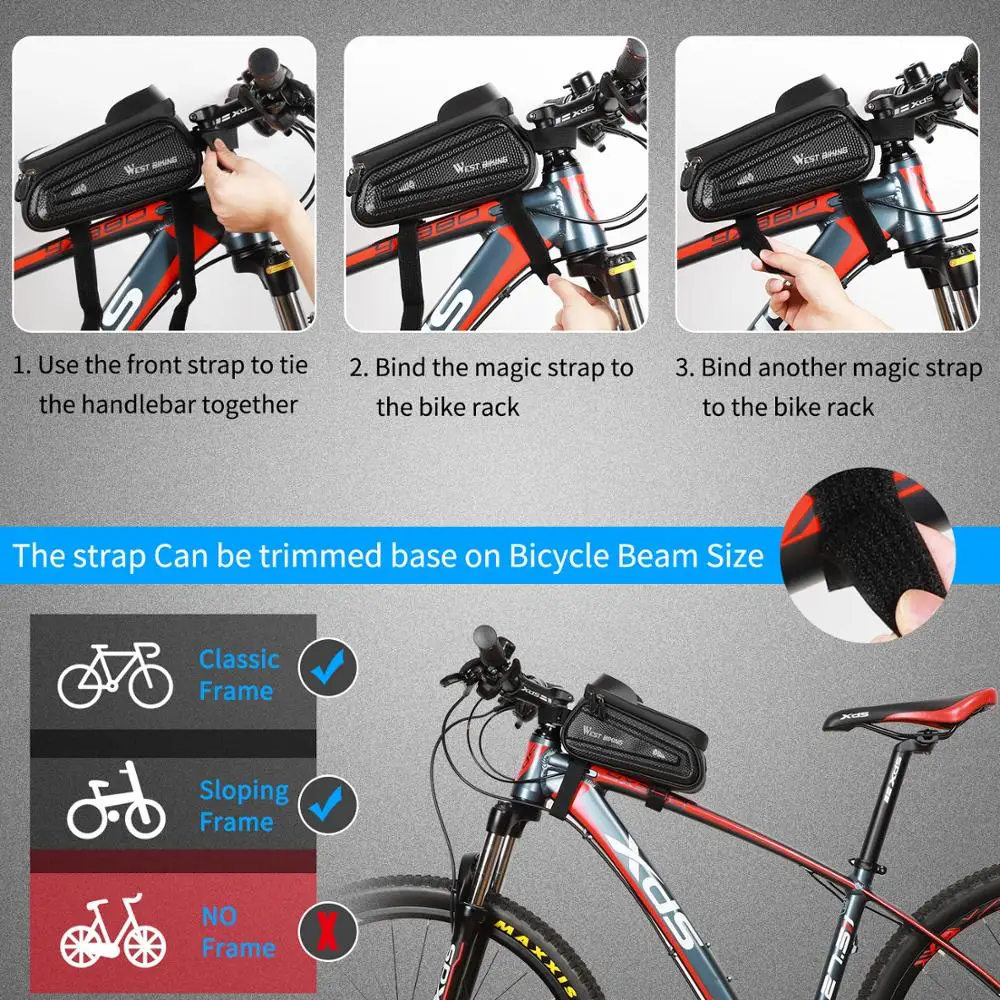 WEST BIKING сумка для велосипеда Водонепроницаемая передняя рамка чувствительный