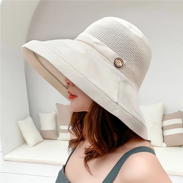 

Women Summer Foldable Anti-UV Beach hat Solid Color Net Mesh Large Wide Brim Sun Hat Lady's Cloth Sunscreen Cap 2019 Female Cap